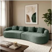 skølm Sofa Loki aus Teddy-Bouclé-Stoff, Vollschaumcouch mit Vakuum-Kompression, Dunkelgrün, Couch 4 Sitzer mit 4 Kissen, kein Aufbau notwendig