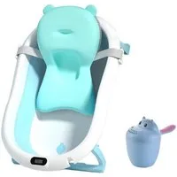 SEHAUSEU Babybadewanne Babywanne groß Badewanne faltbar mit Thermometer, Haarwaschbecher, mit verstellbarem Kissen–Matratze