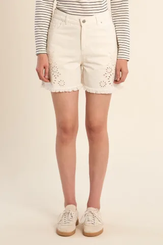 molly bracken - Lässige Shorts mit hoher Taille und Stickerei beige - Gr. - XS