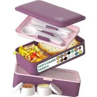 UMAMI Lunchbox All-in-1 1,2L Brotdose - mit Besteck und 2 Saucenbehältern, (für Erwachsene mit Zubehör), Auslaufsichere Brotbox mit Fächern für Meal Prep