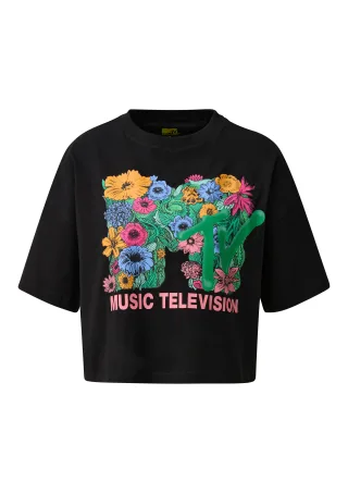 qs - T-Shirt schwarz/mehrfarbig - Gr. - S