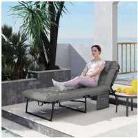 Outsunny Gartenliege Feldbett, Campingbett mit Seitentasche, Kopfkissen, Campingliege, 1 St., Klappbett, für Garten, Balkon, bis 120 kg, Grau