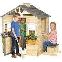 Outsunny Spielhaus Kinderspielhaus mit Briefkasten Fenster, für Garten, Balkon, Natur