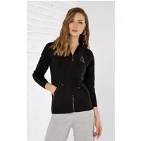 Passioni Kapuzenpullover mit Reißverschluss in schwarz und Glitzerdetails