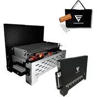 SCHNEIDERFREUDE Holzkohlegrill Klappgrill 2.0: Höhenverstellbarer Camping-Grill mit Zangen & Tasche