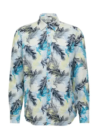 s.Oliver Red Label - Regular Fit: Leinenhemd mit All-over-Print blau - Gr. - M