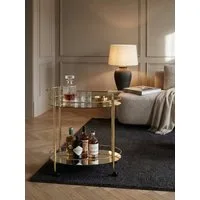 KADIMA DESIGN Servierwagen Design Servierwagen Gold 67x79 cm Mobile Mini Bar, Beistelltisch auf, (Milchglas), Rollen, Speisewagen mit Glasplatte Weiß, Küchenwagen, Teewagen mit