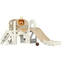 AIYAPLAY Rutscher 7-in-1, mit Basketballkorb, Klettergerüst, Teleskop, Tunnel, Lenkrad, (Kinderrutsche, 1-tlg., Kleinkinderrutsche), für 1 bis 6 Jahre Kinder