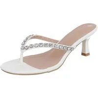 Ital-Design Damen Sandalette mit Schmuckdetails & Absatz Zehentrenner (92002691) Pfennig-/Stilettoabsatz Zehentrenner in Weiß