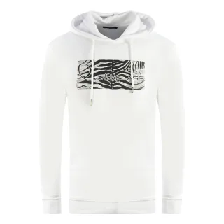 Cavalli Class Zebra-Print-Logo Weißer Hoodie