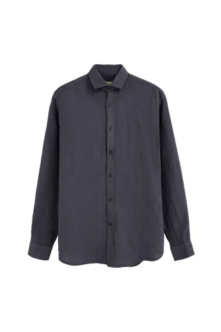 Hemd marineblau aus Leinen im Regular Fit mit Polo Club Patch