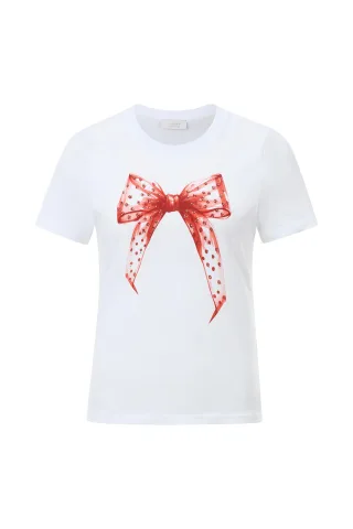Rich & Royal - Slim Fit T-Shirt bow Organic white - Gr. - XS