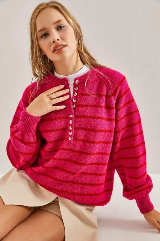 Knopfkragen-Strickpullover