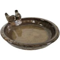 colourliving Vogeltränke für den Garten "Noble" mit 2 Deko-Vögel, 30 cm macchiato Keramik, handbemalt, jede ein Unikat, leicht zu reinigen