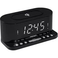 PEDEA Radiowecker mit QI-Ladepad – FM-Radio, dimmbares Display, Dual-Alarm & Snooze 2 Weckzeiten, LED-Bildschirm / perfekt für Schlafzimmer und Büro