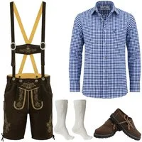 German Wear Trachtenlederhose Trachten Set + Hemd Blue (5-Teilig Set) Trachten Set Hose, Hemd, Schuhe, Socken & Hosenträger