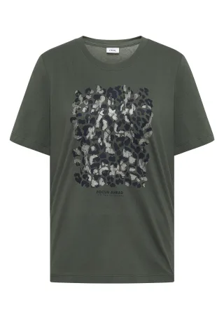 CECIL - T-Shirt mit Leo-Print und Foliendetails dried olive green - Gr. - XS