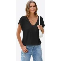 Imily Bela T-Shirt Damen Cropped Tiefer V-Ausschnitt Kurzarm Sommer Casual Basic (Packung, 1-tlg., 1per-Pack) mit Fledermausärmel Locker