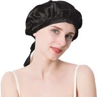 Vivi Idee Duschhaube 100% Maulbeerseide Schlafmütze, Seidenmütze seidig Haarpflege, atmungsaktive, Kurz, Durchmesser 27cm