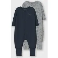 Name It Schlafanzug NBMNIGHTSUIT 2P ZIP FF GREY DINO NOOS (Packung, 2 tlg) aus Baumwolle, regular fit, mit elastischem Bund und Rippbündchen