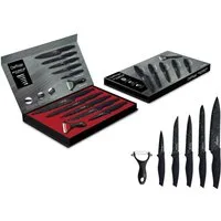 Cheffinger Messer-Set 6 teiliges Messerset 5 Messer 1 Sparschäler Kochmesser Schwarz (6-tlg)