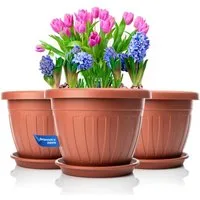 BigDean Blumentopf 3x Blumentopf mit Untersetzer rund ø33xH25 (Set, 3 St., Pflanzkästen), Blumentopf, Pflanzkübel, Wetterfest, UV-Beständig, Langlebig