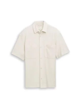 Denim Tom Tailor - Relaxed Kurzarmhemd mit Brusttaschen greyish white - Gr. - XL