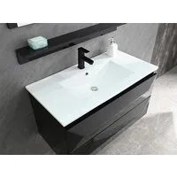 Faizee Möbel Badmöbel-Set Badmöbel-Set Faizee Möbel, Badmöbelset Miran 90 cm Schwarz Hochglanz