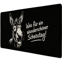 speecheese Schreibtischunterlage Lächelnder Esel Schreibtischunterlage 69x31cm XXL Mauspad Scheisstag!