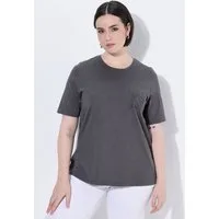 Ulla Popken T-Shirt T-Shirt Ziersteine Brusttasche Rundhals Halbarm