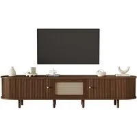 Merax Lowboard Ovaler TV-Schrank mit goldenen Griffen & Rattan-Design in Walnuss (1 St., 180x40x40 cm), TV-Lowboard mit Schublade Schiebetüren & verstellbaren Massivholzfüßen