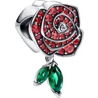 Pandora Charm Blume 793201C02, Rose, künstlich hergestellter Kristall, Rot, Grün