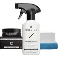 CREVIVE Flüssigleder 50 ml + Lederreiniger 250 ml Lederpflegeset (SPARSET 7-teilig, Lederreparatur, sehr ergiebig), Leder Reparatur Set, Kunstleder Reparaturset, für Sofa, Couch, Auto