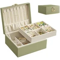 SONGMICS Schmuckkasten Schmuckbox Schmuckaufbewahrung, 2 Ebenen, mit Griff, flexibles Schmucktablett