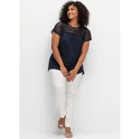 Sheego T-Shirt Spitzenshirt Kurzarm mit Spitzenpasse an der Schulterpartie
