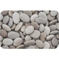 OnlyWow Badematte Kieselsteine - Steine - Grau, Höhe 10 mm, Polyester, Rechteckig, Badezimmerteppich, Badteppich, Rutschfest, Badvorleger, Waschbar