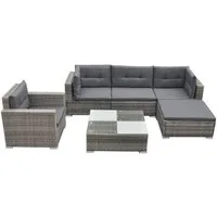 vidaXL Gartenlounge-Set 6-tlg. Garten-Lounge-Set mit Auflagen Poly Rattan Grau, (6-tlg)