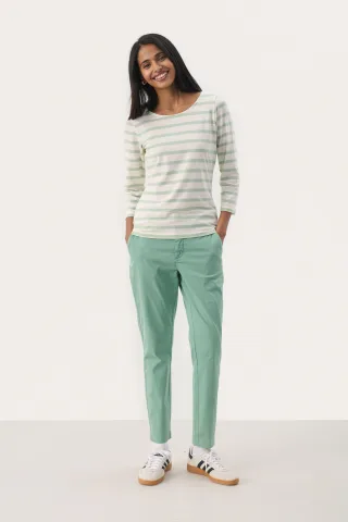 T-shirt Gerade Passform Cameo Green and White Stripe light green