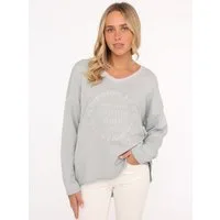 Zwillingsherz Sweatshirt „Positive Mind Neon Kante” mit Kontrastnaht, V-Neck, washed out Optik, langarm