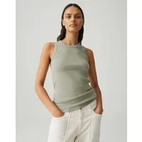 OPUS Tanktop Tanktop mit femininer Spitzenborte Schmale Passform, bogenförmige Spitzenborte als Detail