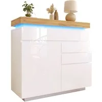 Sweiko Kommode Hochglanz Sideboard Aufbewahrungsschrank (mit 2 Türen und 3 Schubladen, LED Beleuchtung, App -Steuerung 115 x 110 x 39 cm)