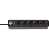 Ecolor Steckdosenleiste 5-fach schwarz, 1,5 Meter Kabel, mit Sicherheitsschalter