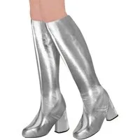 Widmann S.r.l. Kostüm Kniestiefel für Damen 60er oder 70er Motto-Party silber