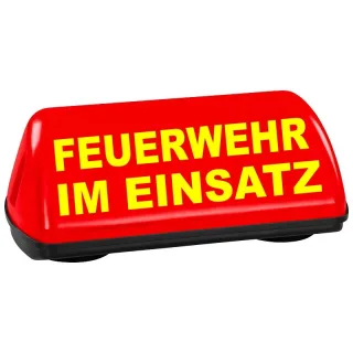 Dachaufsetzer | PACO | SPEED240 | Feuerwehr im Einsatz | rot gelb | aerodynamisches Dachschild | TÜV-Prüfung bis 240km/h | gummierte Magnete mit Dauerlicht inkl. Spiralkabel (12V)