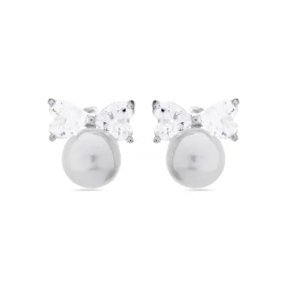 Luxenter Theria 925 Sterling Silber und weiße rhodinierte Perlen Ohrringe