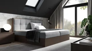 Boxspringbett Bett THANOS 120x200cm Dunkel Eiche Stoff Grau inkl. Bettkasten