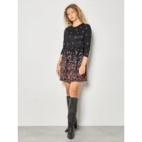 Apricot Minikleid Feines Strickkleid mit Blumenmuster