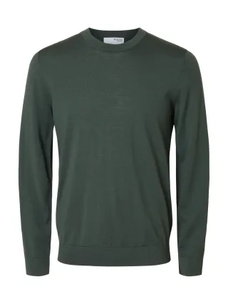 selected men - SLMTRAY LS KNIT REG MERINO CREW NOOS Deep Forest - Gr. - M