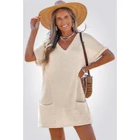 Cupshe Strandkleid Schwarzes Waffelkleid mit V-Ausschnitt und Taschen