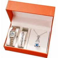 Luckice Quarzuhr Damen Schmuckset –Quarzuhr,Armband,Halskette,Ring,Geschenkbox, (Elegant Analog Quarz Uhr mit Digital Zifferblatt und Elastisch Legierung Armband .Frauen Mädchen Strass Quarzuhr für Weihnachten Bracelet Jewelry Set.Damengeschenke, Wei